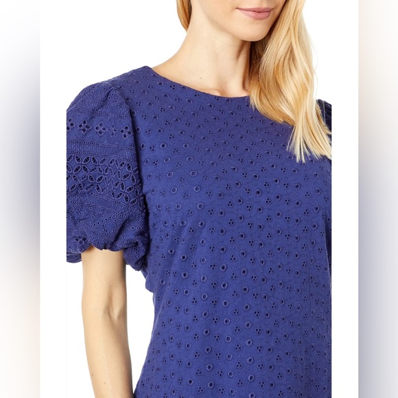 NWT Free People Apricot Rose Puff Sleeve Eyelet Dress in Living Indigo - Picture 4 of 14